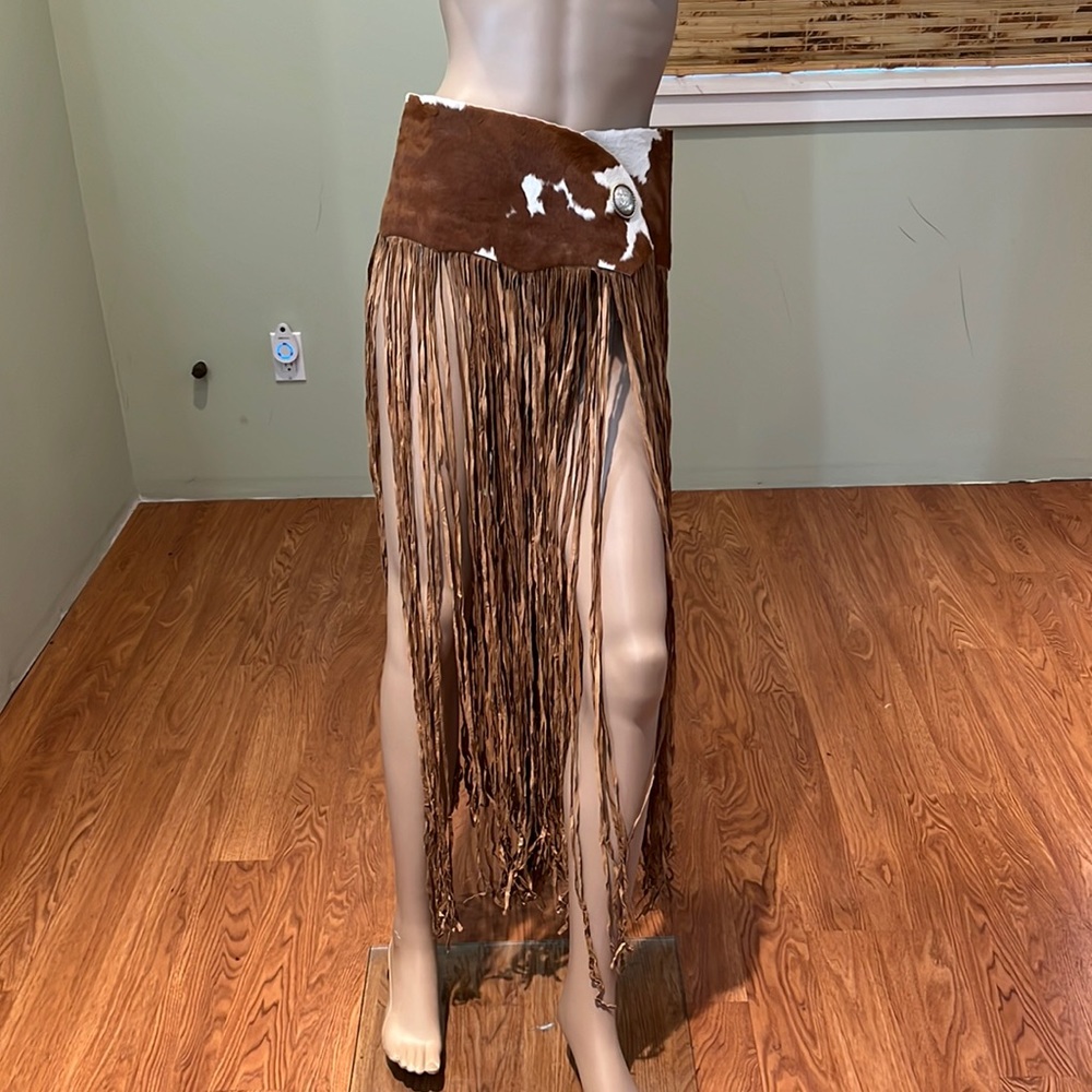 Pat Dahnke Vintage Calf Hair Belt With Long Brown Suede Fringe Velcro Closure
